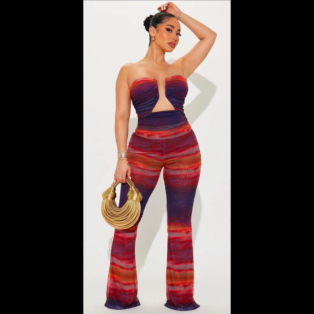NWOT Fashion Nova Strapless Red and Purple Jumpsuit